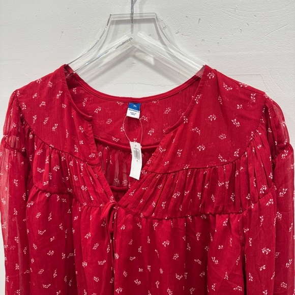 Old Navy Tie Front Chiffon Top Red Micro Flower Print XL Fall 2024 - Picture 3 of 9